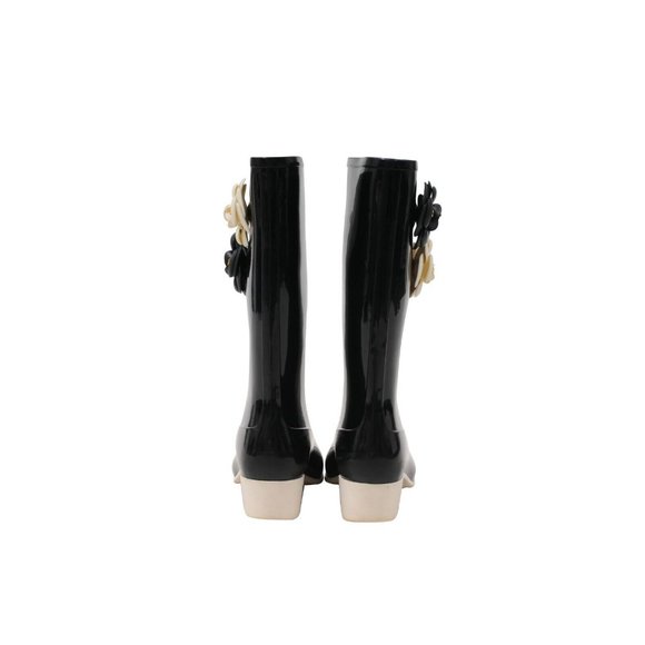 Chanel Womens Camellia Rain Boots IT 42 US 12 Black Rubber Embellished CC Flower - Picture 7 of 8